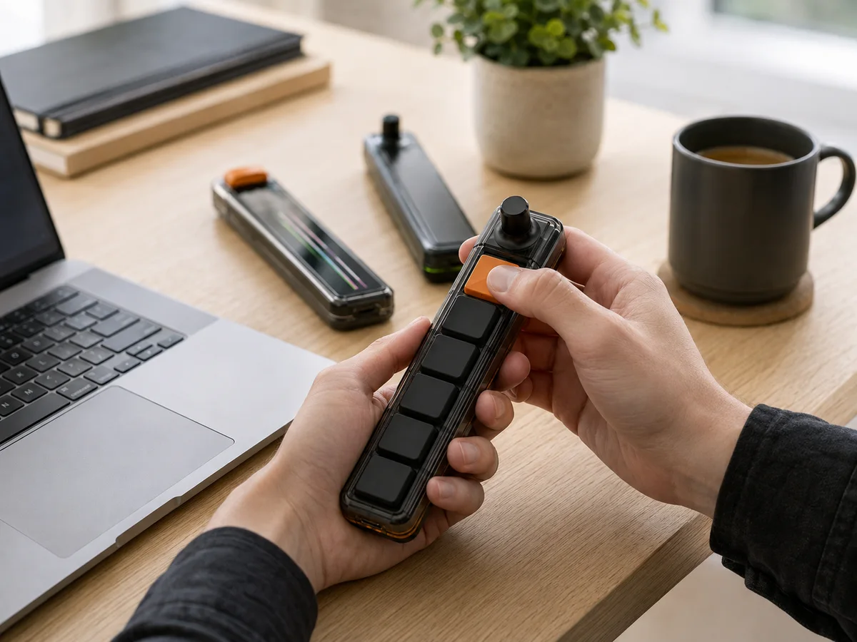 A person using Keybar beside a laptop